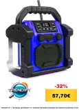 Bingxue Rádio portátil FM p250, altifalante Bluetooth USB com alarme de relógio / luz LED, dispositivo anticolisão portátil para local de construção / ao ar livre/pesca/ioga/festa/acampamento (azul)