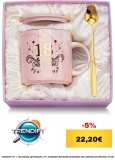 Caneca de cerâmica rosa para meninas de 18 anos – presente original com tampa, colher e caixa de presente – ideal para aniversários, amigas, filha, irmãs
