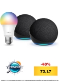 Echo Dot (5.ª generación) | Antracita, pack de 2 + Tapo L530EA Bombilla LED Inteligente (E27), Compatible con Alexa – Kit de inicio de Hogar digital