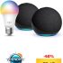 Echo Pop | Antracita, pack de 2 + Tapo L530EA Bombilla LED Inteligente (E27), Compatible con Alexa – Kit de inicio de Hogar digital