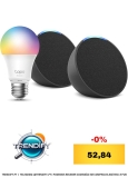 Echo Pop | Antracita, pack de 2 + Tapo L530EA Bombilla LED Inteligente (E27), Compatible con Alexa – Kit de inicio de Hogar digital