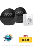 Echo Spot | Negro, pack de 2 + Tapo P100MA – Matter Mini enchufe inteligente, Compatible con Alexa – Kit de inicio de Hogar digital